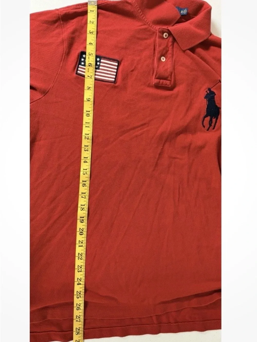 Polo Ralph Lauren Red Big Pony Polo Shirt USA Flag Patch Number 2 Mens Size XXL